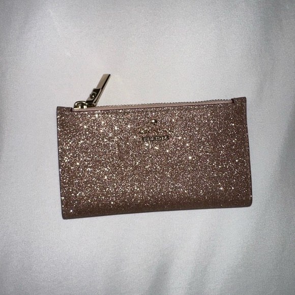 Kate spade tan sparkly 6-slot card holder with zippered coin compartment! - Picture 4 of 4